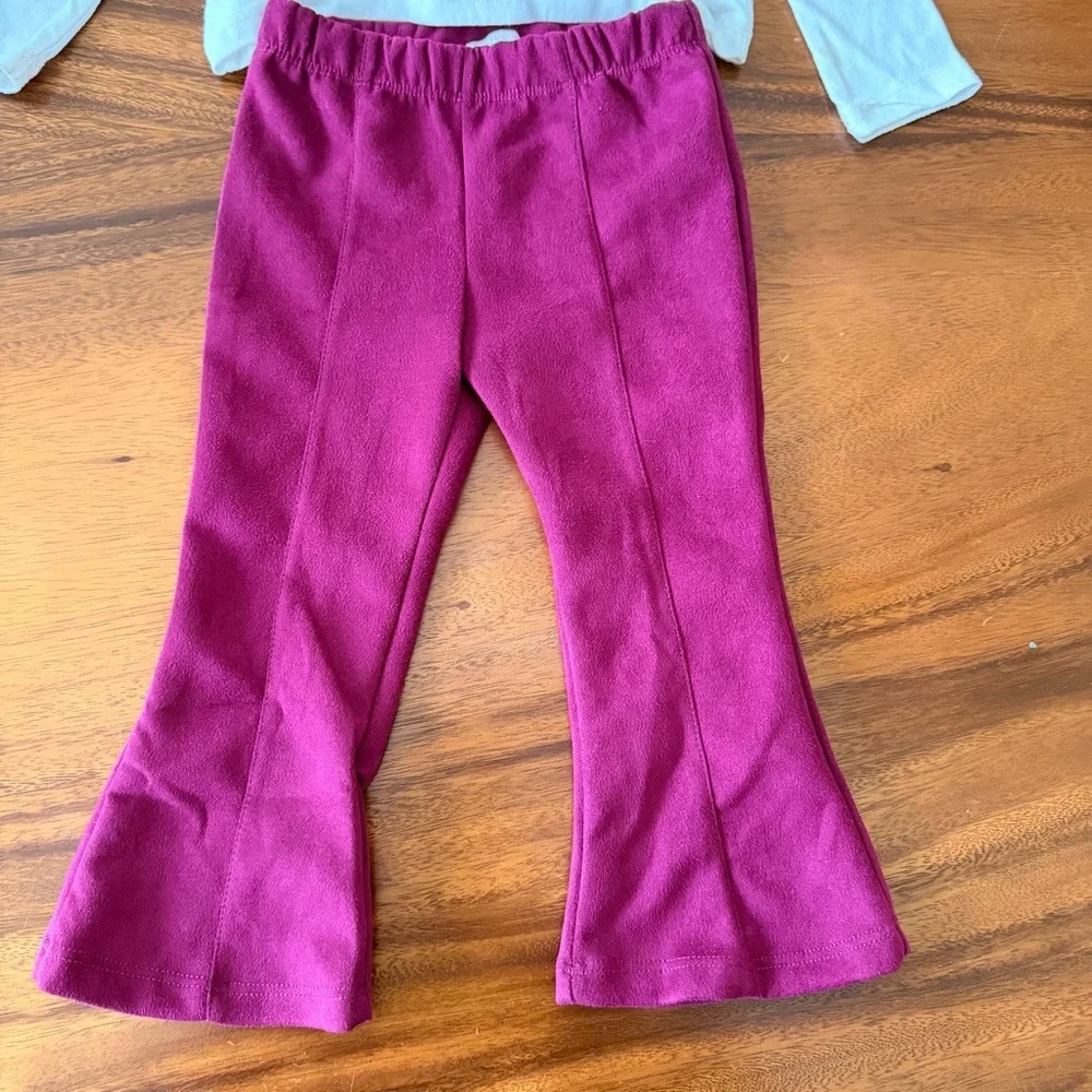 Btween Paris Graphic White Long Sleeve Top with Burgundy Flares 2T - Picture 3 of 6